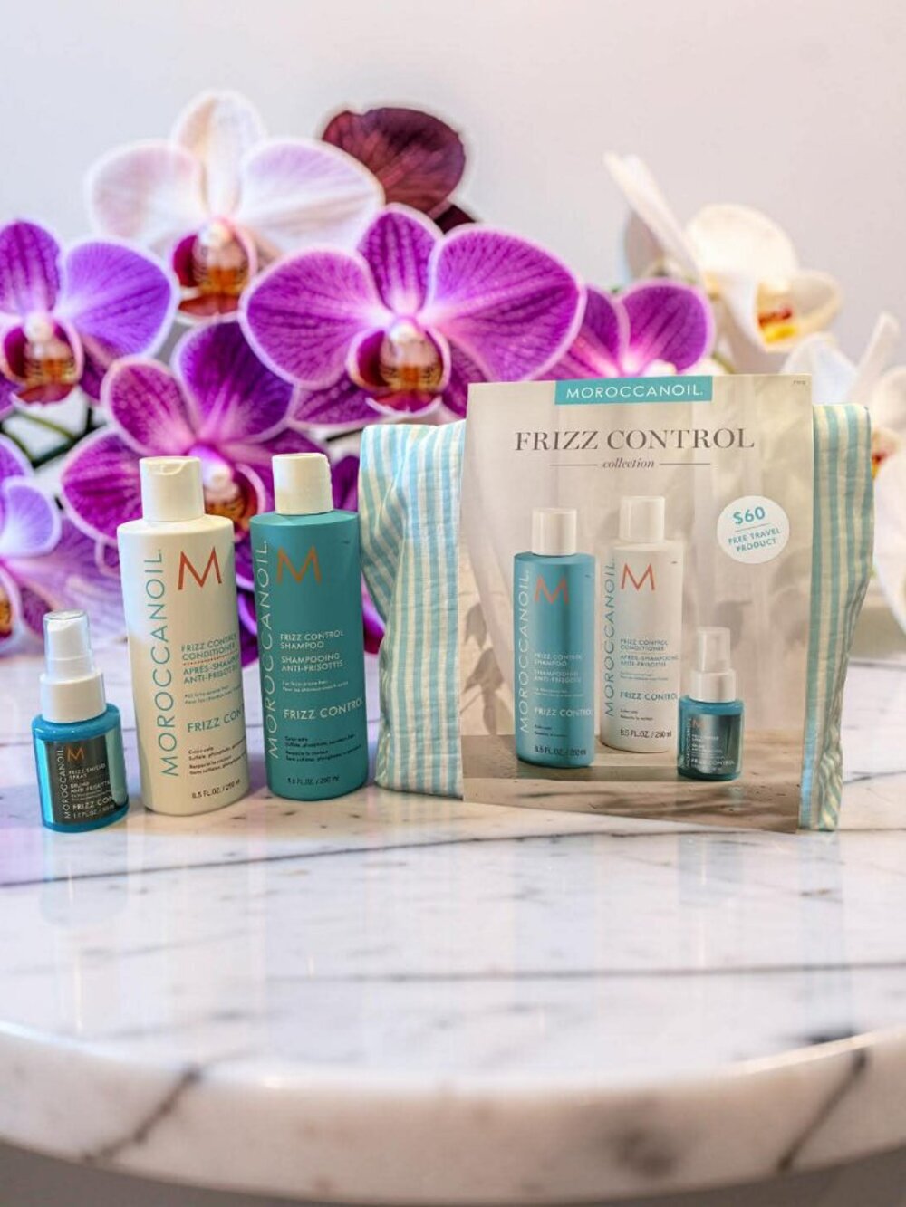Moroccanoil Frizz Control Shampoo Conditioner Frizz Shield Spray Cosmetic Bag